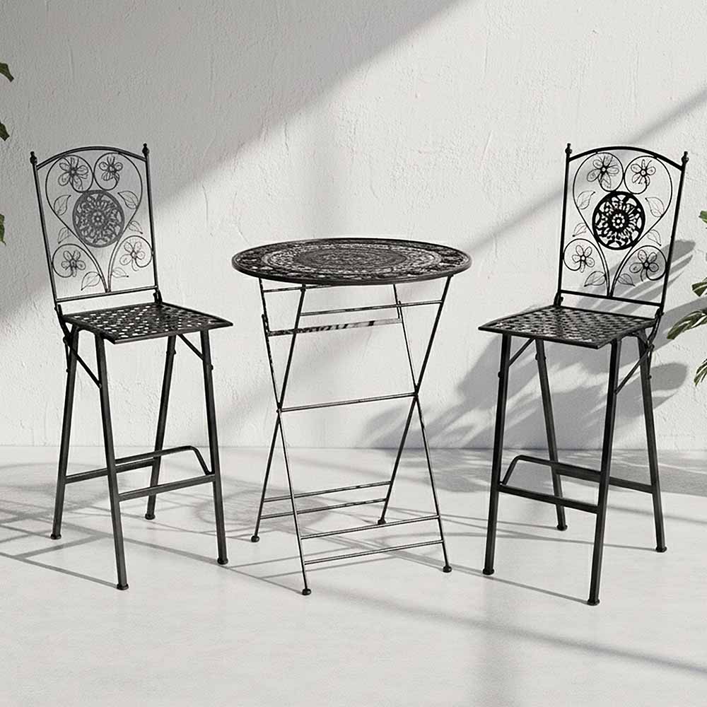Chivari Barcelona Bistro Set in Rustic Matte Black includes 32" Cocktail Table and 2 Barstools BBBMB-KT-AX