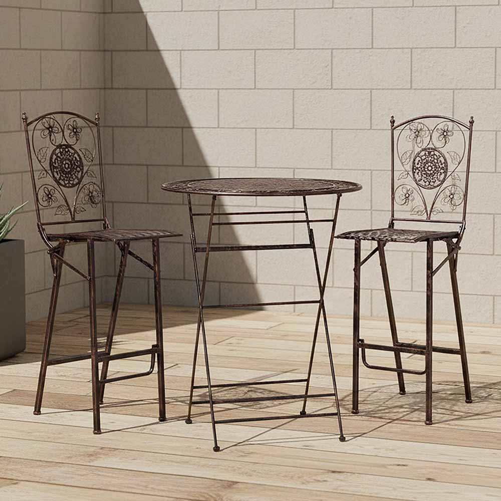 Chivari Barcelona Bistro Set in Bronze includes 32" Cocktail Table and 2 Barstools BBBMBR-KT-AX