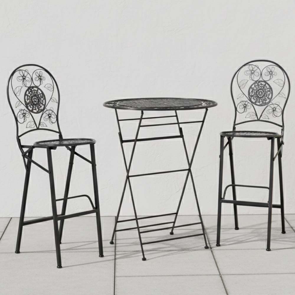 Chivari Barcelona Bistro Set in Black includes 32" Cocktail Table and 2 Round Barstools BBBMRB-KT-AX