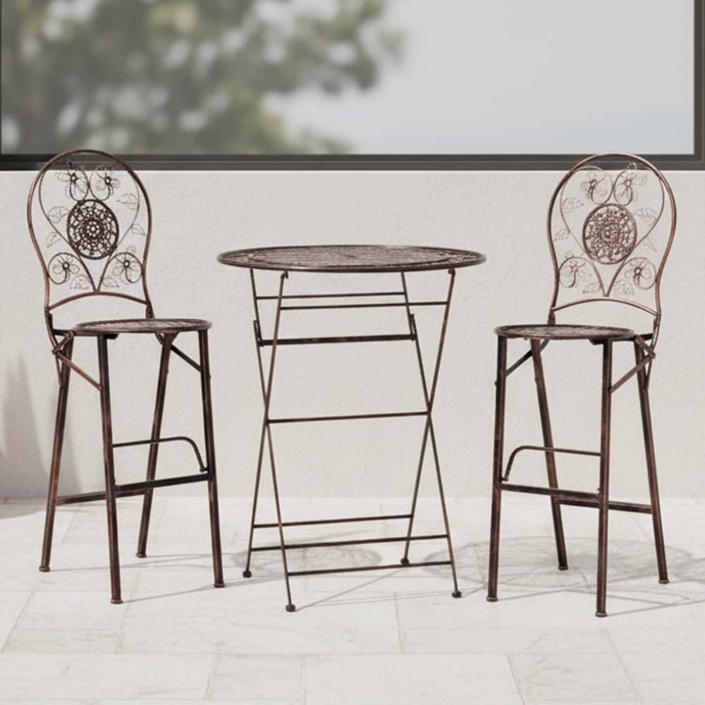 Chivari Barcelona Bistro Set in Bronze includes 32" Cocktail Table and 2 Round Barstools BBBMRBR-KT-AX
