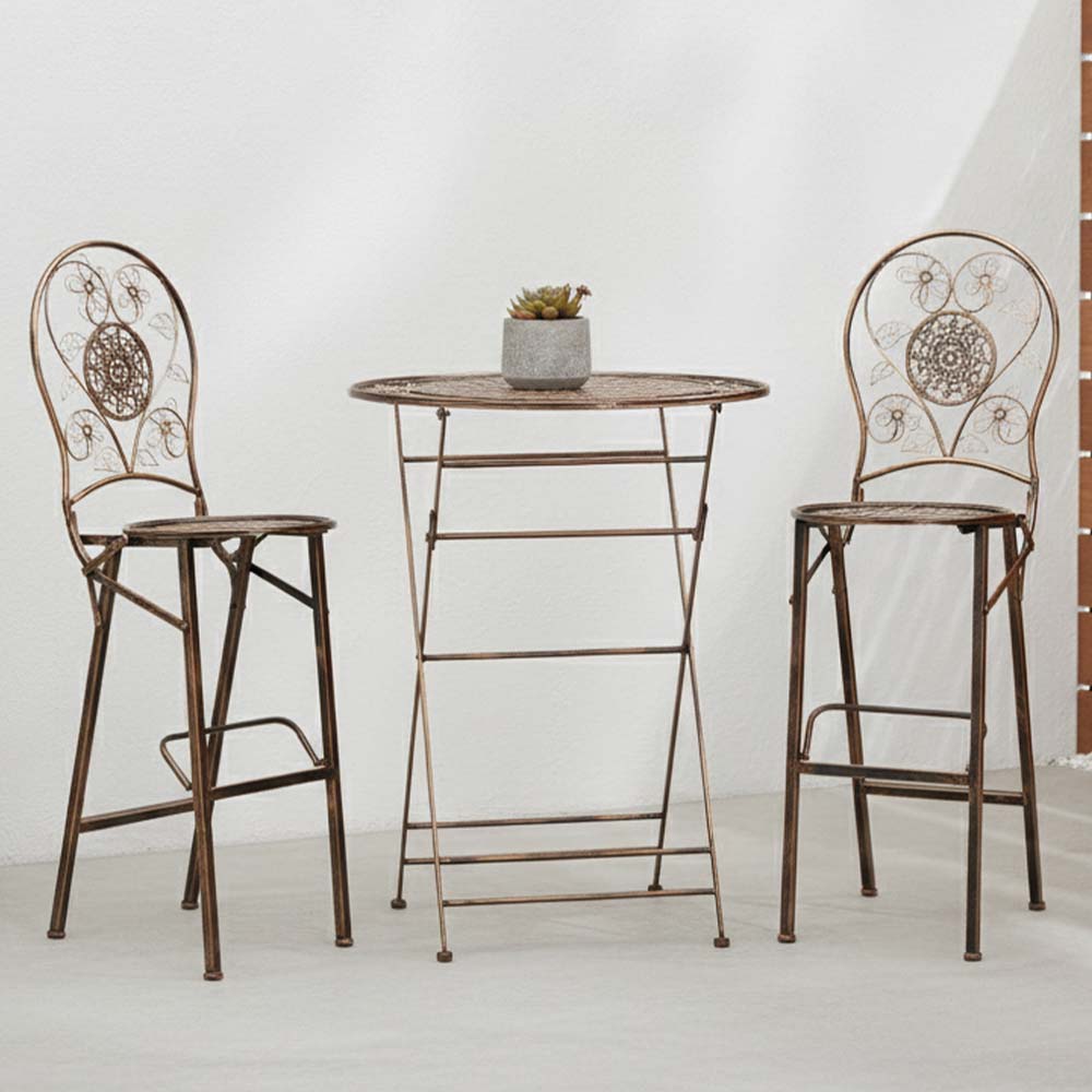 Chivari Barcelona Bistro Set in Copper includes 32" Cocktail Table and 2 Round Barstools BBBMRC-KT-AX