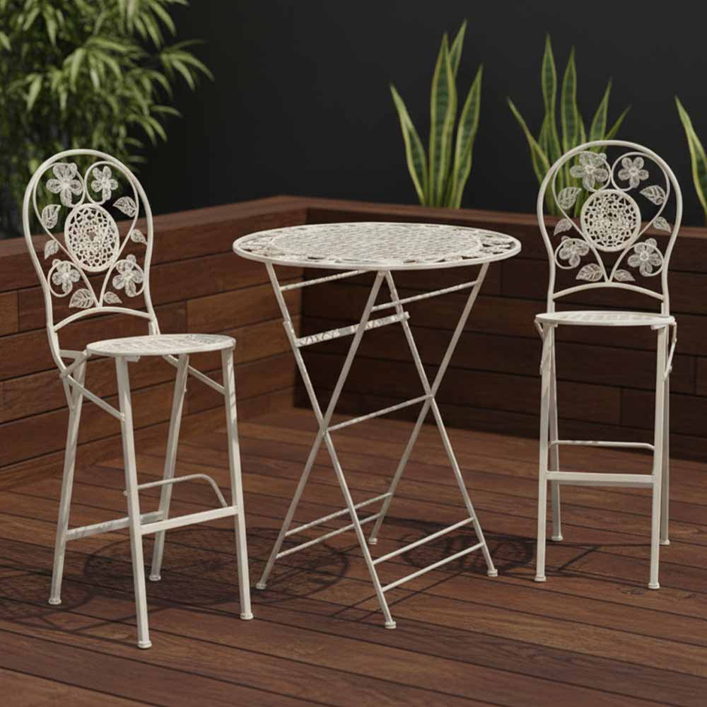 Chivari Barcelona Bistro Set in White includes 32" Cocktail Table and 2 Round Barstools BBBMRW-KT-AX