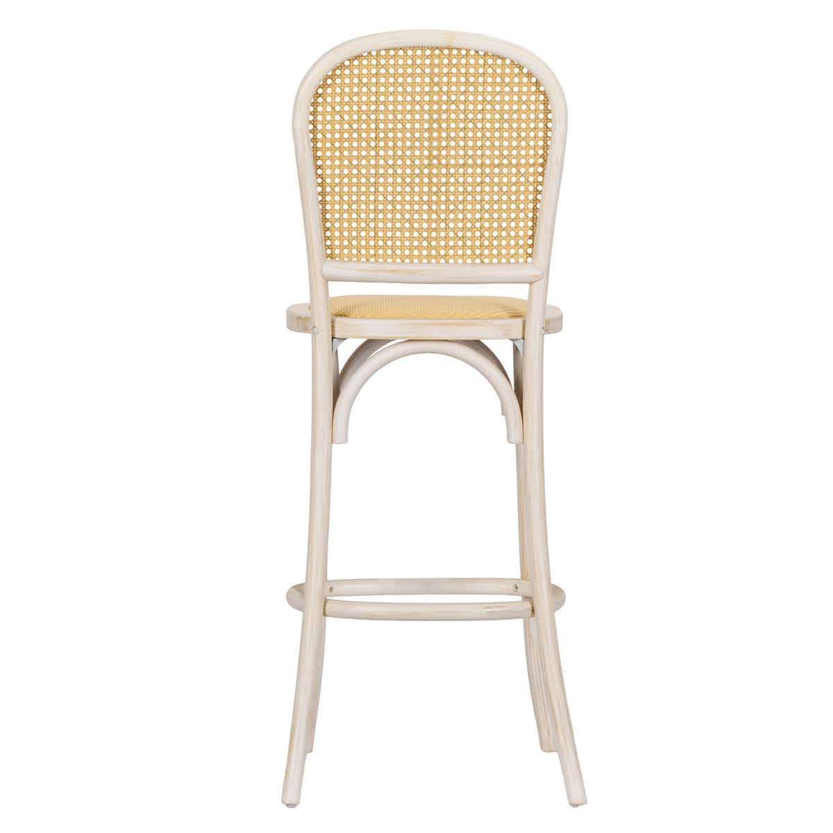 Chivari White Distressed Natural Bent Cane Wood Barstool with Rattan Seat BBCWWDN-ZG-T