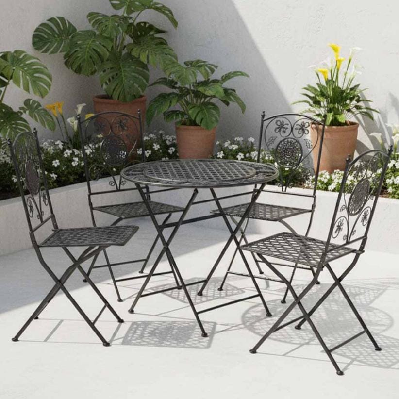 Chivari Barcelona Bistro Set in Rustic Matte Black includes 28" Table and 4 Chairs BBMB-KT-AX