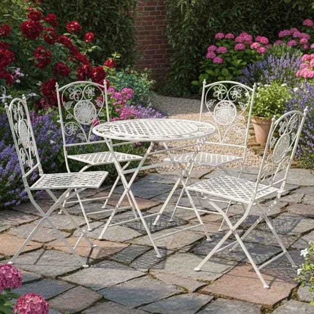 Chivari Barcelona Bistro Set in Antique White includes 28" Table and 4 Chairs BBMW-KT-AX
