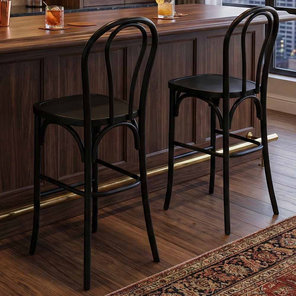 Chivari Black Resin Steel Skeleton™ Bentwood Barstool - 2 Pack - Some Assembly Required BBRB-KD-ST-AX-2
