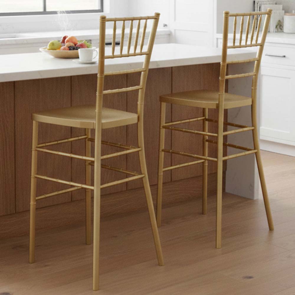 Chivari Bullion Gold Resin Steel Skeleton™ Chiavari Barstool - 2 Pack - Some Assembly Required BCRG-KD-ST-AX-2