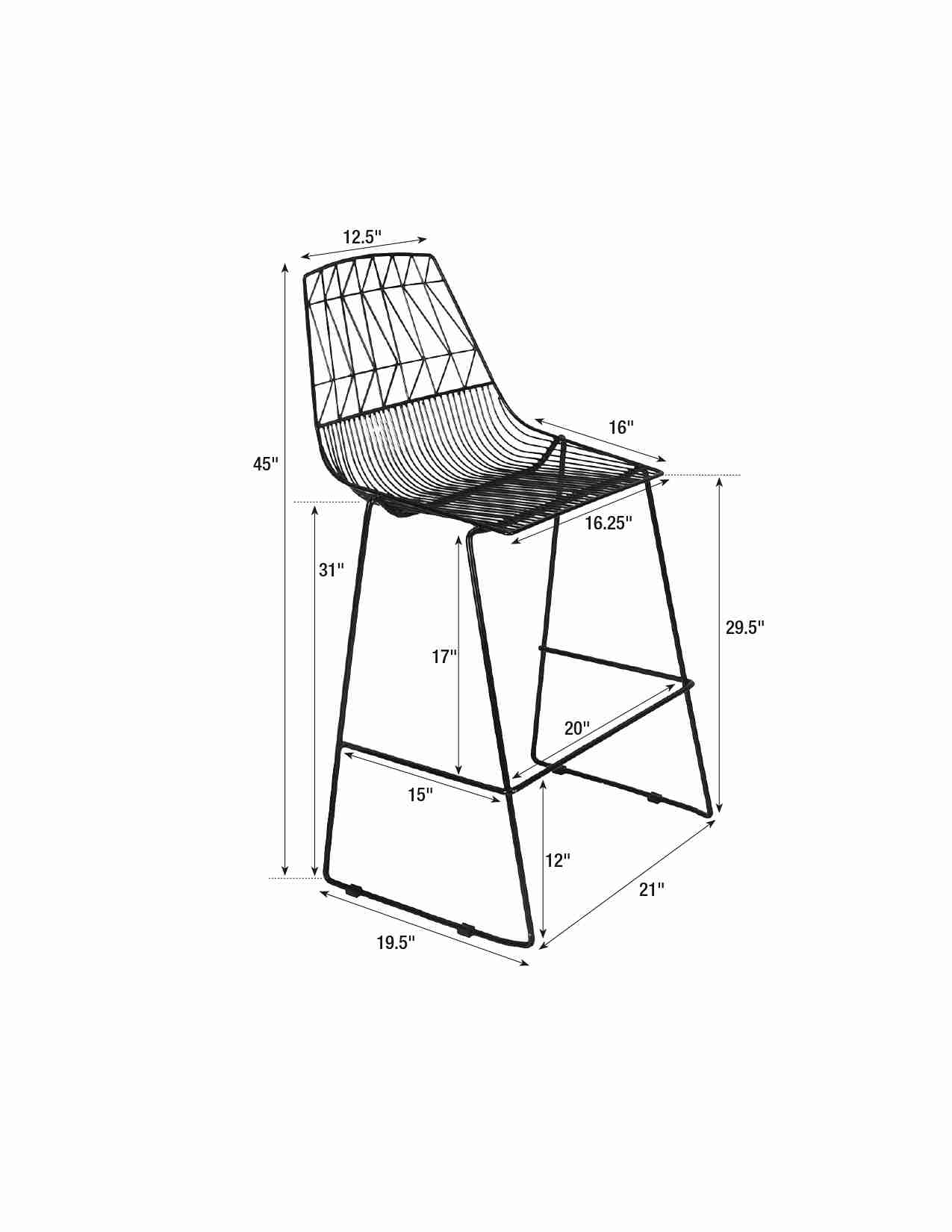 Chivari Gold 30" Benton Wire Bar Stool Steel Frame BBMG-WR-AX