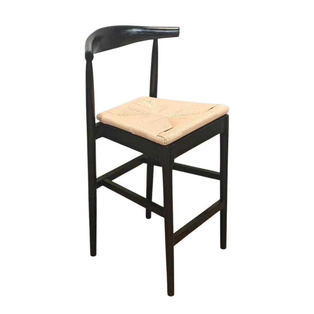 Chivari Black Horn Wood Bar Stool with Natural Rope Seat BHWB-SHRNT-KT