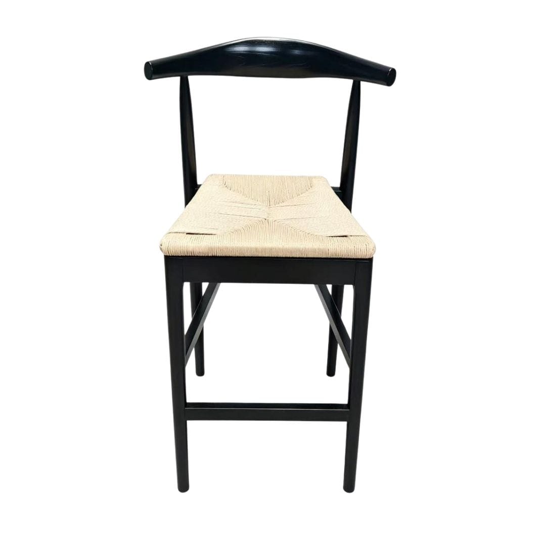 Chivari Black Horn Wood Bar Stool with Natural Rope Seat BHWB-SHRNT-KT