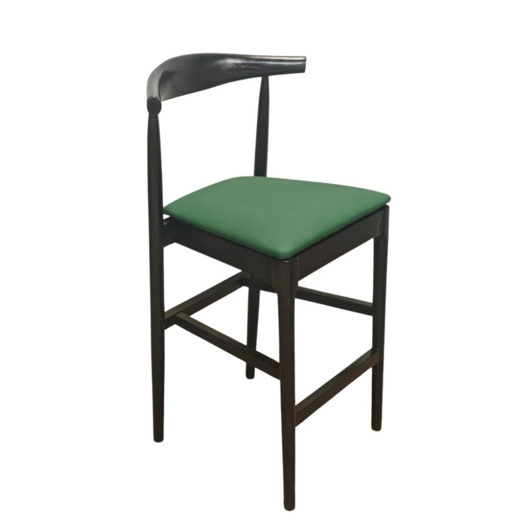 Chivari Black Horn Wood Bar Stool with Hunter Green Vinyl Cushion BHWB-SHVHG-KT
