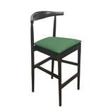 Black Horn Wood Bar Stool with Hunter Green Vinyl Cushion