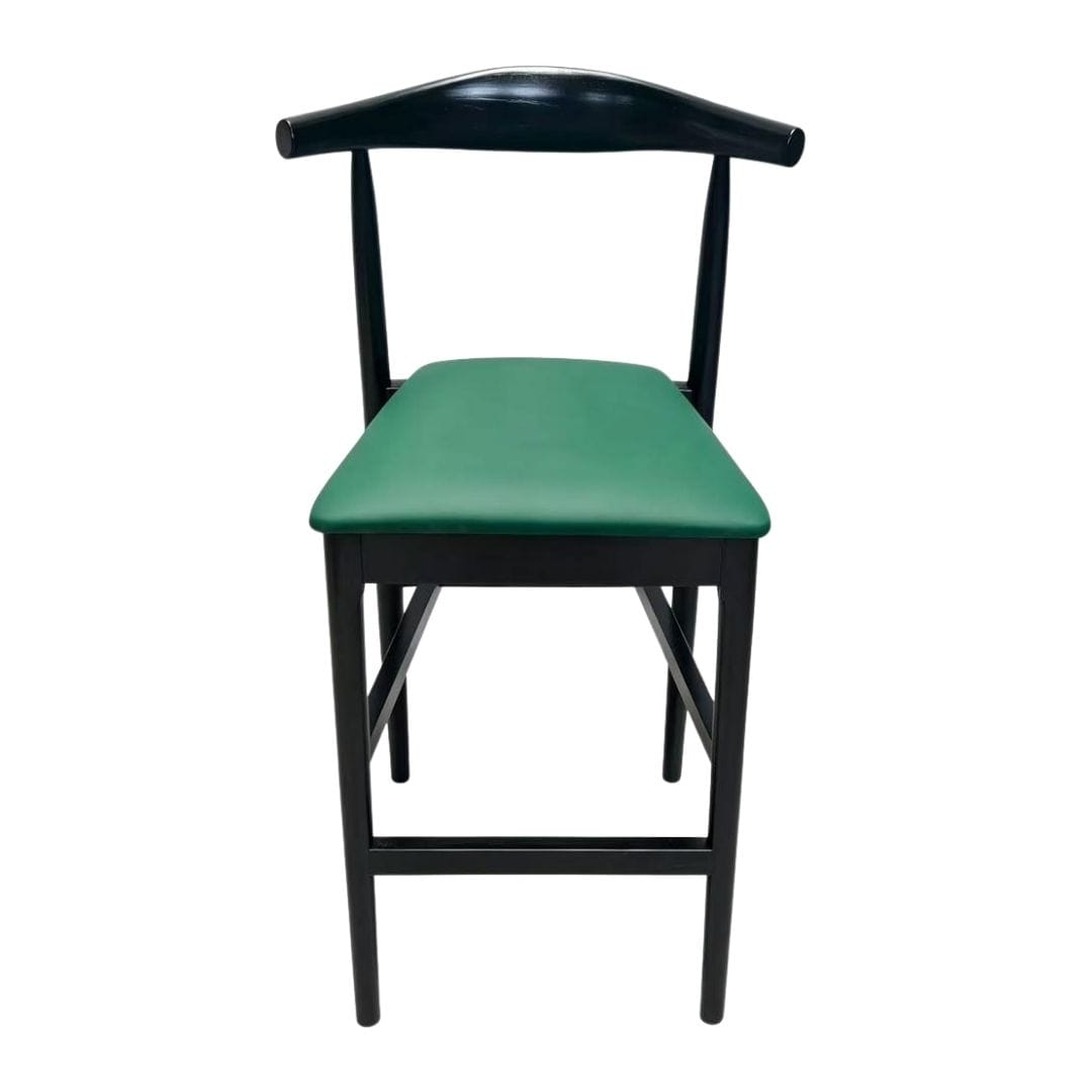 Chivari Black Horn Wood Bar Stool with Hunter Green Vinyl Cushion BHWB-SHVHG-KT