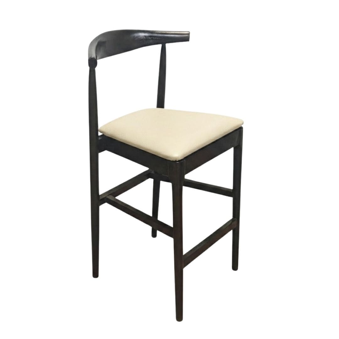 Chivari Black Horn Wood Bar Stool with Ivory Vinyl Cushion BHWB-SHVIV-KT