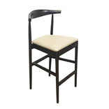 Black Horn Wood Bar Stool with Ivory Vinyl Cushion