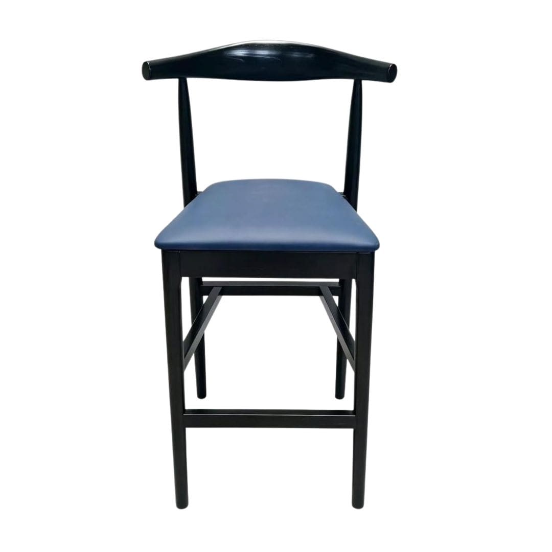 Chivari Black Horn Wood Bar Stool with Navy Blue Vinyl Cushion BHWB-SHVNB-KT