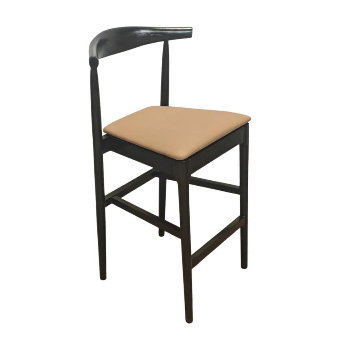 Chivari Black Horn Wood Bar Stool with Taupe Vinyl Cushion BHWB-SHVTP-KT