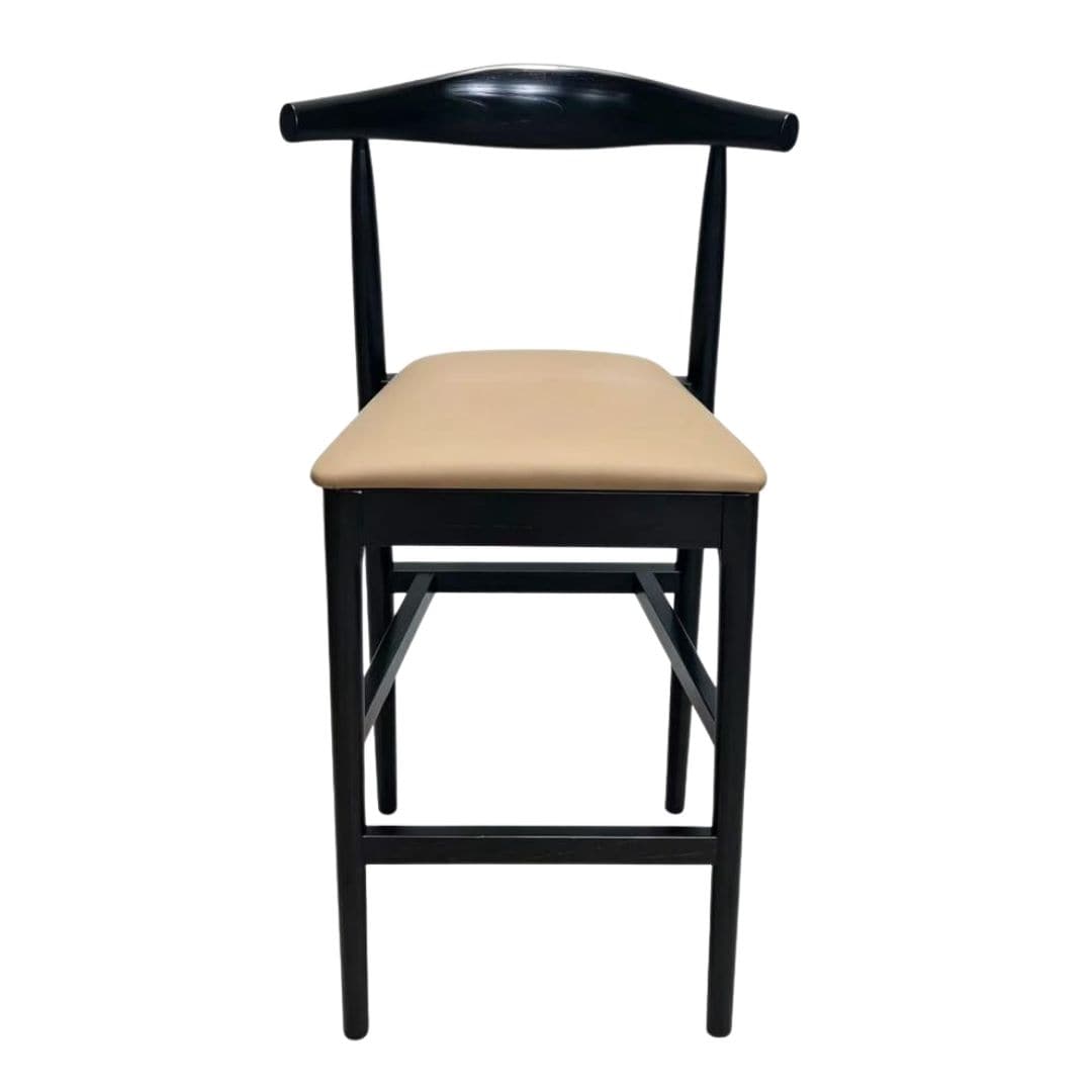 Chivari Black Horn Wood Bar Stool with Taupe Vinyl Cushion BHWB-SHVTP-KT