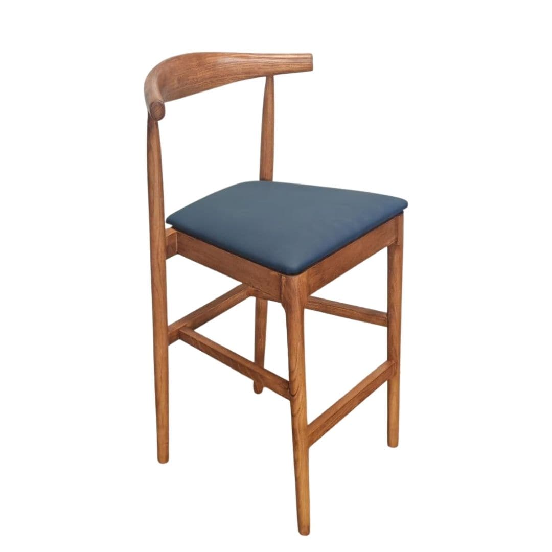 Chivari Chestnut Horn Wood Bar Stool with Navy Blue Vinyl Cushion BHWC-SHVNB-KT