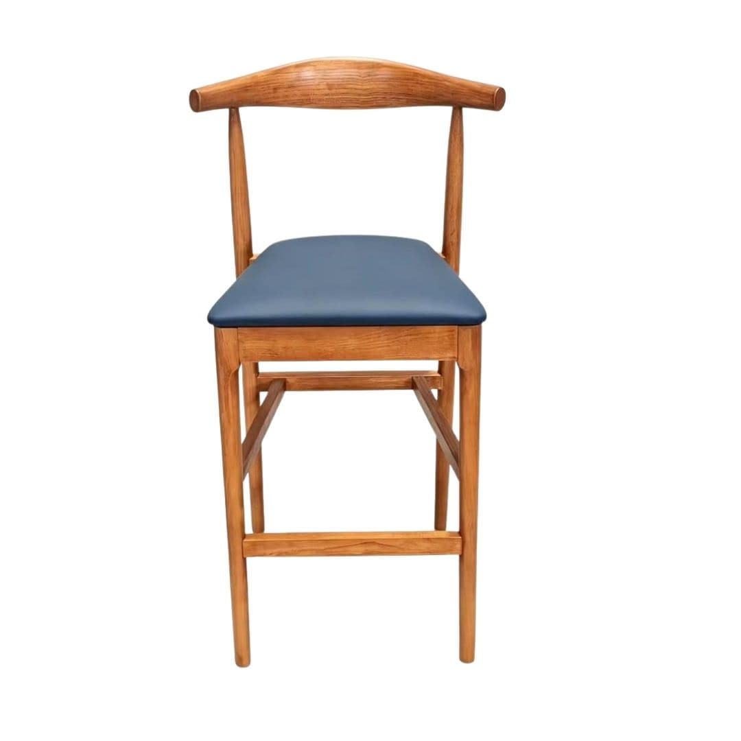 Chivari Chestnut Horn Wood Bar Stool with Navy Blue Vinyl Cushion BHWC-SHVNB-KT