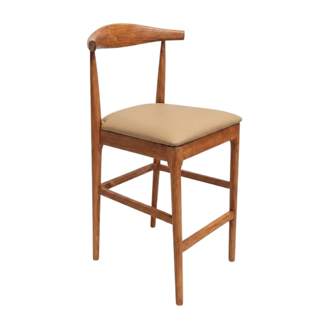 Chivari Chestnut Horn Wood Bar Stool with Taupe Vinyl Cushion BHWC-SHVTP-KT