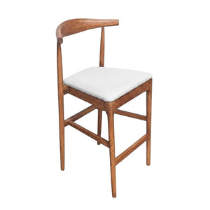 Chestnut Horn Wood Bar Stool with White Vinyl Cushion