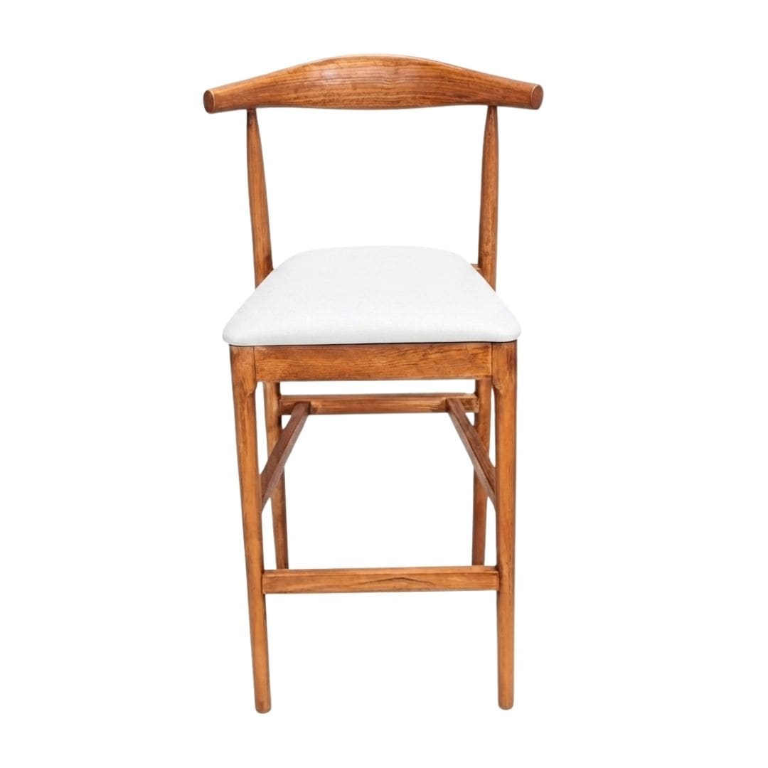 Chivari Chestnut Horn Wood Bar Stool with White Vinyl Cushion BHWC-SHVWH-KT