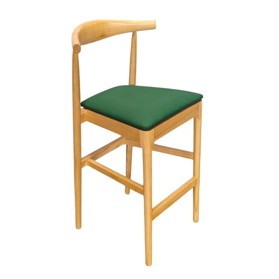 Chivari Natural Horn Wood Bar Stool with Hunter Green Vinyl Cushion BHWN-SHVHG-KT