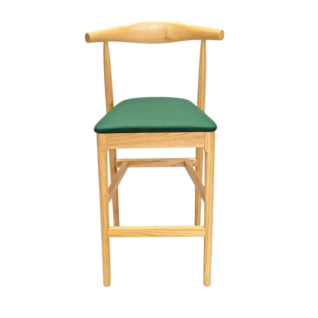 Chivari Natural Horn Wood Bar Stool with Hunter Green Vinyl Cushion BHWN-SHVHG-KT