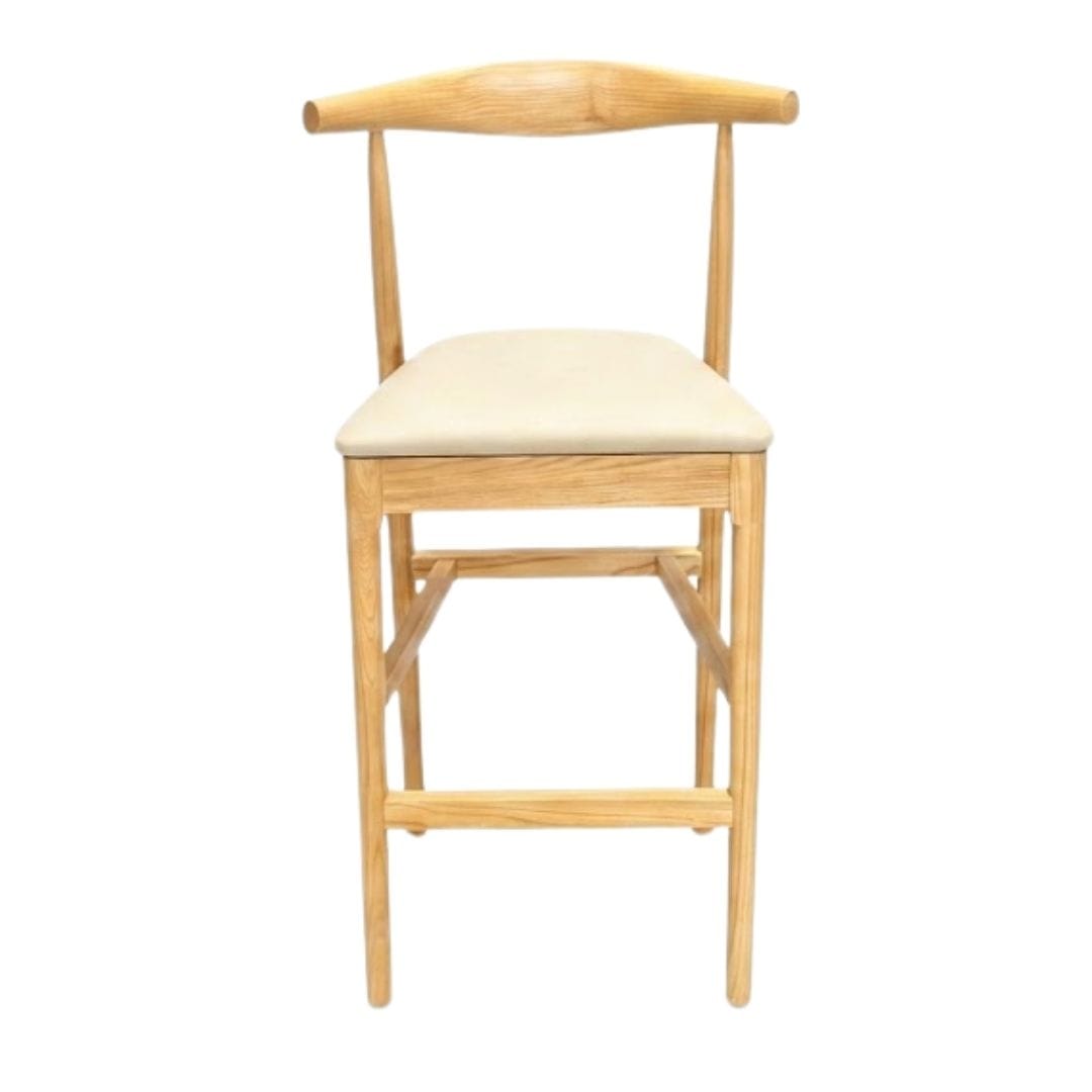 Chivari Natural Horn Wood Bar Stool with Ivory Vinyl Cushion BHWN-SHVIV-KT