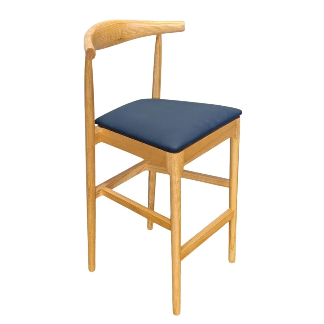 Chivari Natural Horn Wood Bar Stool with Navy Blue Vinyl Cushion BHWN-SHVNB-KT