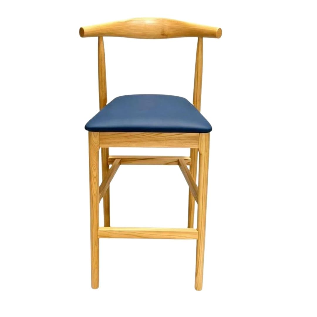 Chivari Natural Horn Wood Bar Stool with Navy Blue Vinyl Cushion BHWN-SHVNB-KT