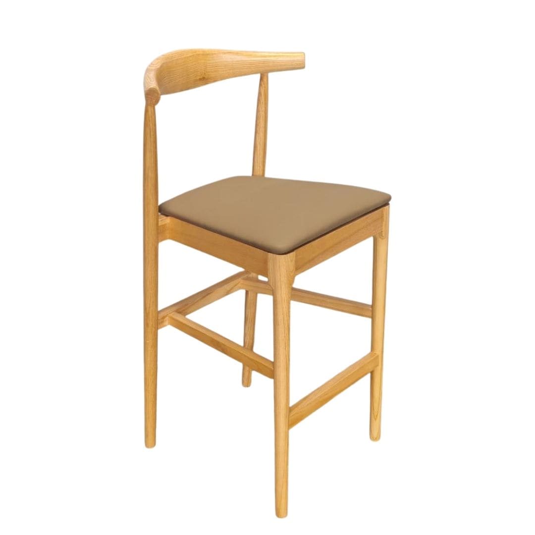 Chivari Natural Horn Wood Bar Stool with Taupe Vinyl Cushion BHWN-SHVTP-KT