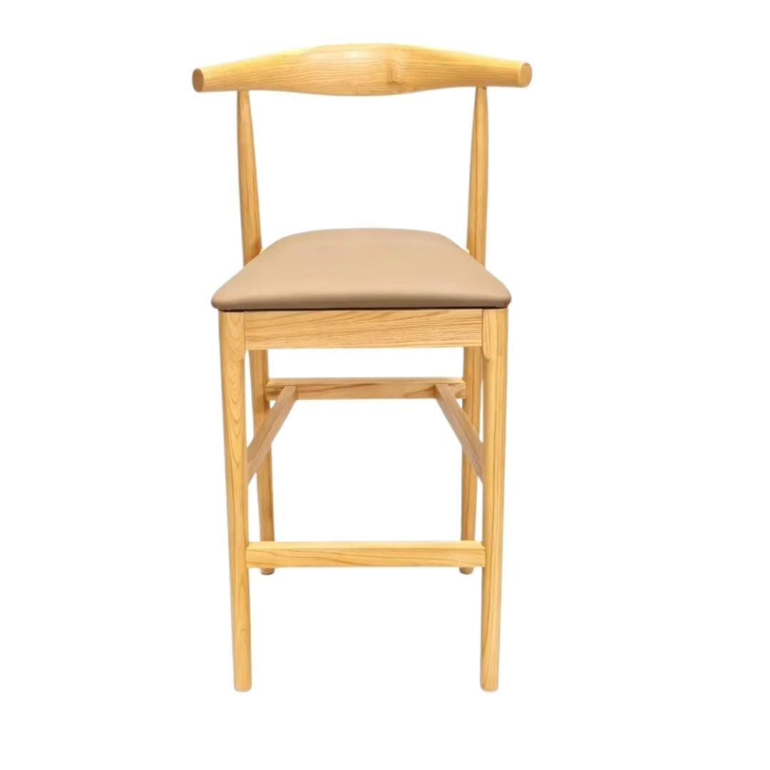 Chivari Natural Horn Wood Bar Stool with Taupe Vinyl Cushion BHWN-SHVTP-KT