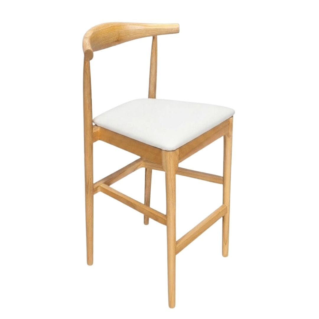 Chivari Natural Horn Wood Bar Stool with White Vinyl Cushion BHWN-SHVWH-KT