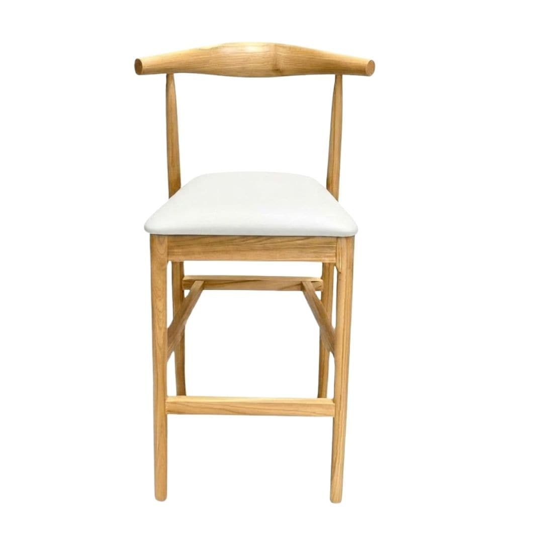 Chivari Natural Horn Wood Bar Stool with White Vinyl Cushion BHWN-SHVWH-KT