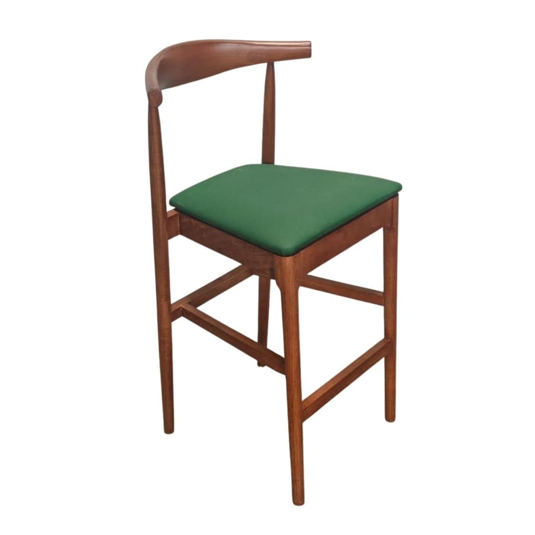 Chivari Walnut Finish Horn Wood Bar Stool with Hunter Green Vinyl Cushion BHWWL-SHVHG-KT