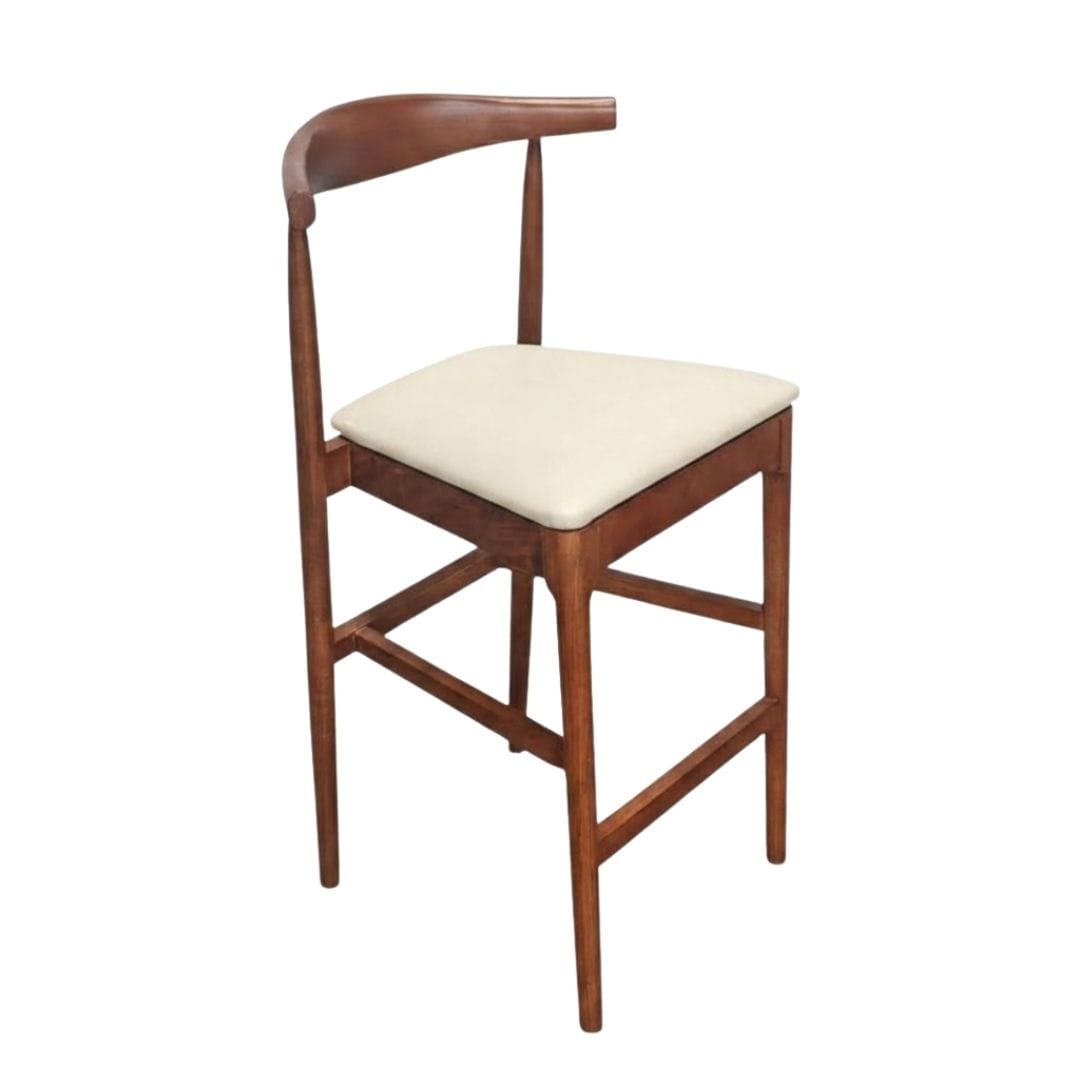 Chivari Walnut Finish Horn Wood Bar Stool with Ivory Vinyl Cushion BHWWL-SHVIV-KT