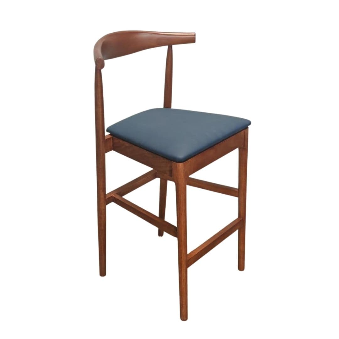 Chivari Walnut Finish Horn Wood Bar Stool with Navy Blue Vinyl Cushion BHWWL-SHVNB-KT