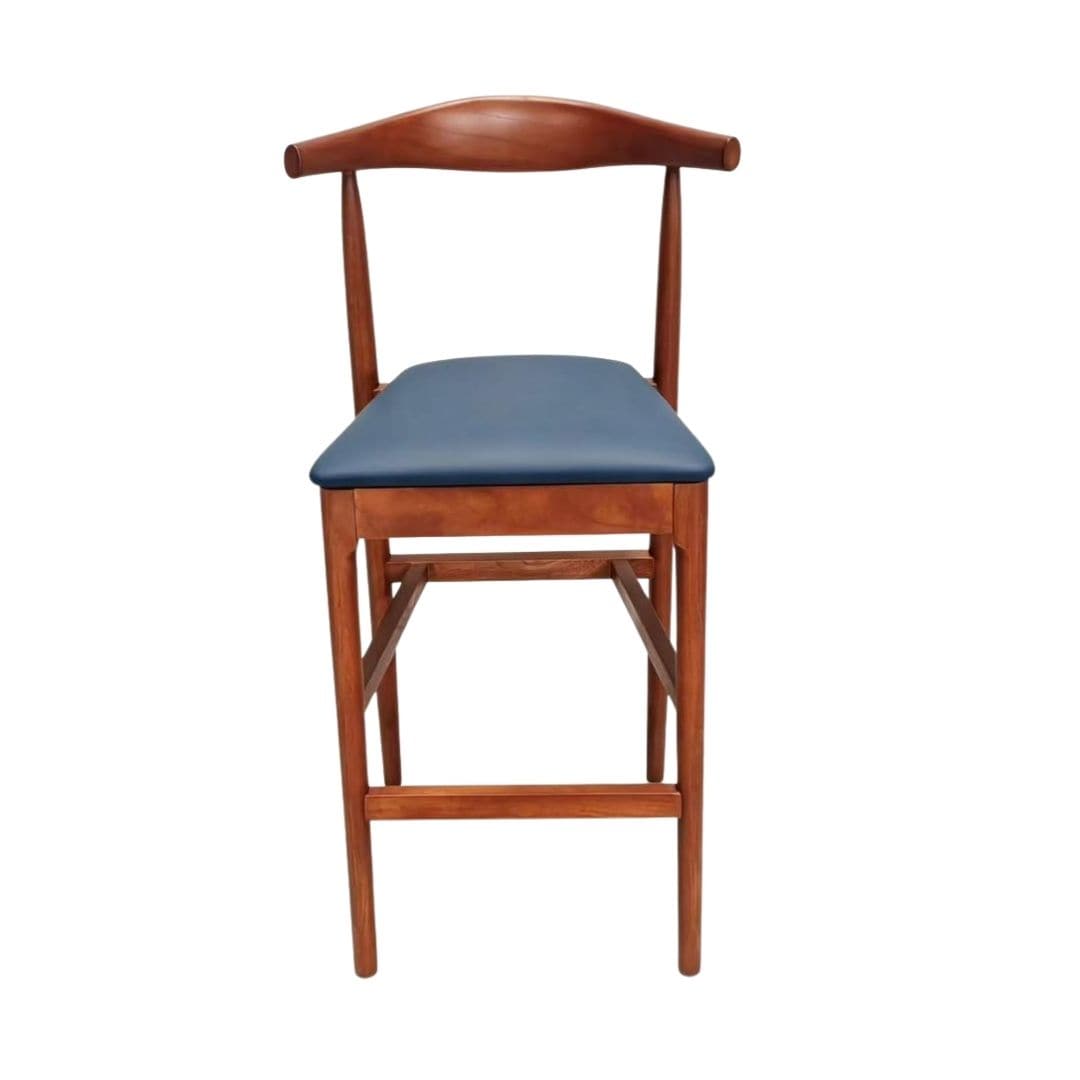 Chivari Walnut Finish Horn Wood Bar Stool with Navy Blue Vinyl Cushion BHWWL-SHVNB-KT