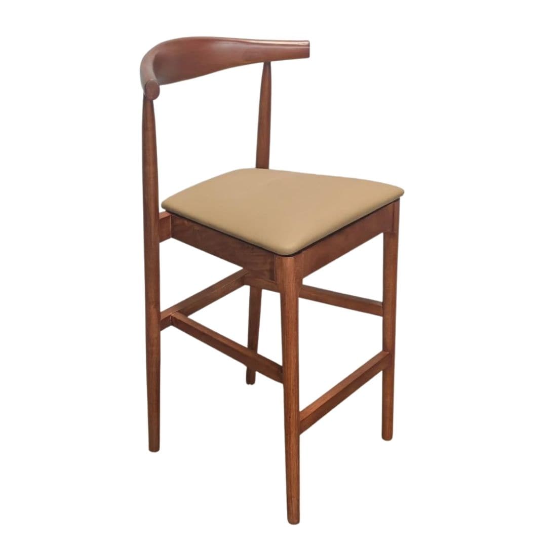 Chivari Walnut Finish Horn Wood Bar Stool with Taupe Vinyl Cushion BHWWL-SHVTP-KT