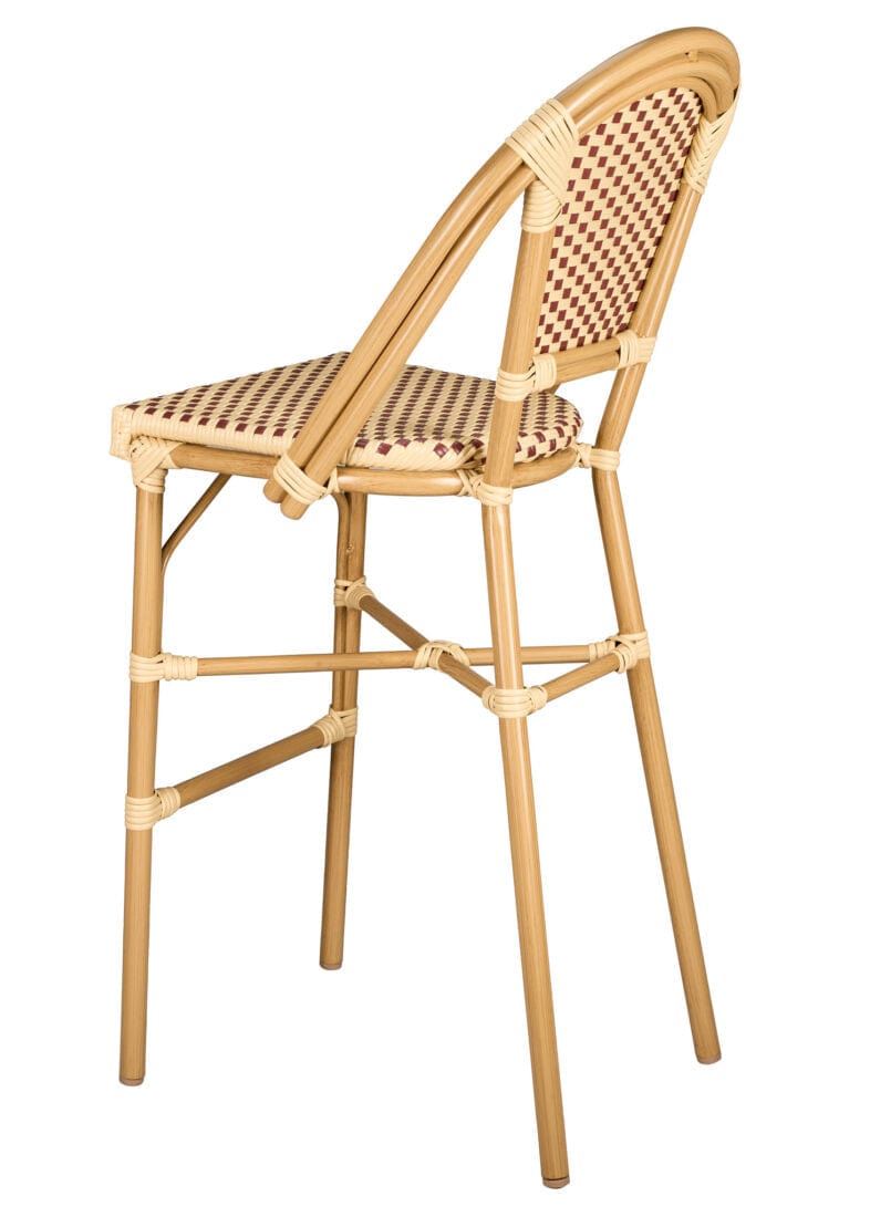 Toulouse Beige and Maroon French Bistro Barstool 30" Seat Height Hand Woven Wicker BBPWM-AX-T