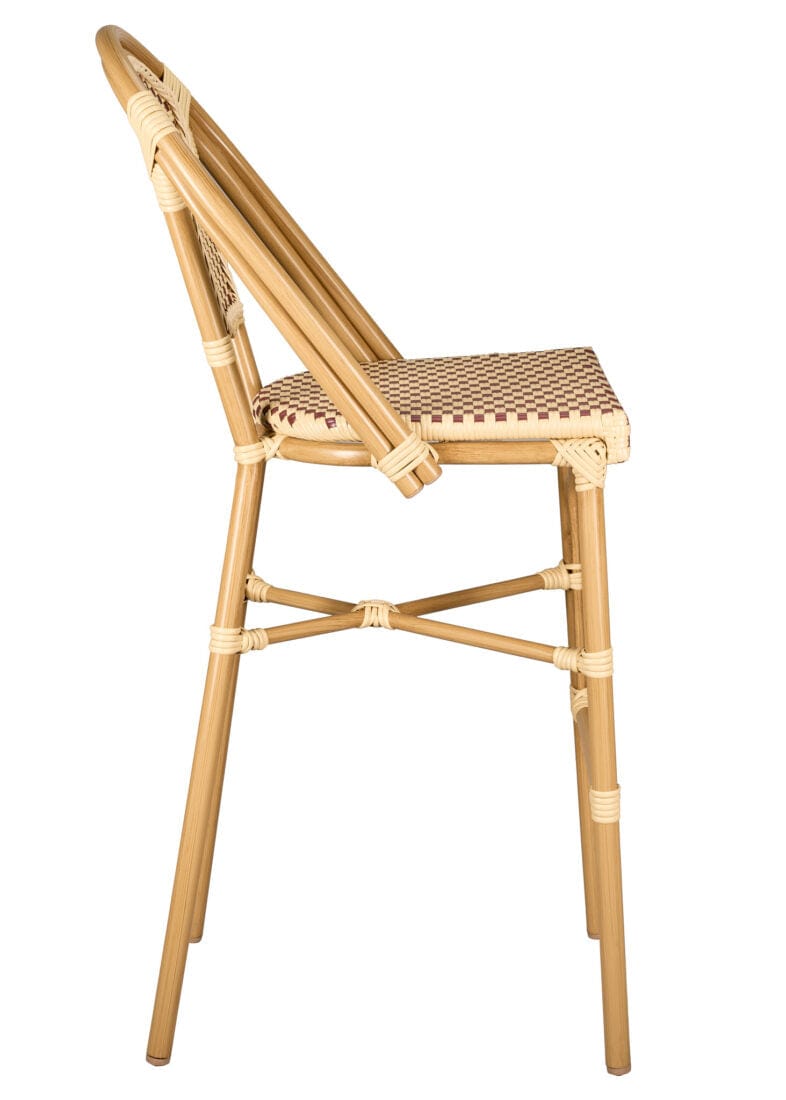 Toulouse Beige and Maroon French Bistro Barstool 30" Seat Height Hand Woven Wicker BBPWM-AX-T