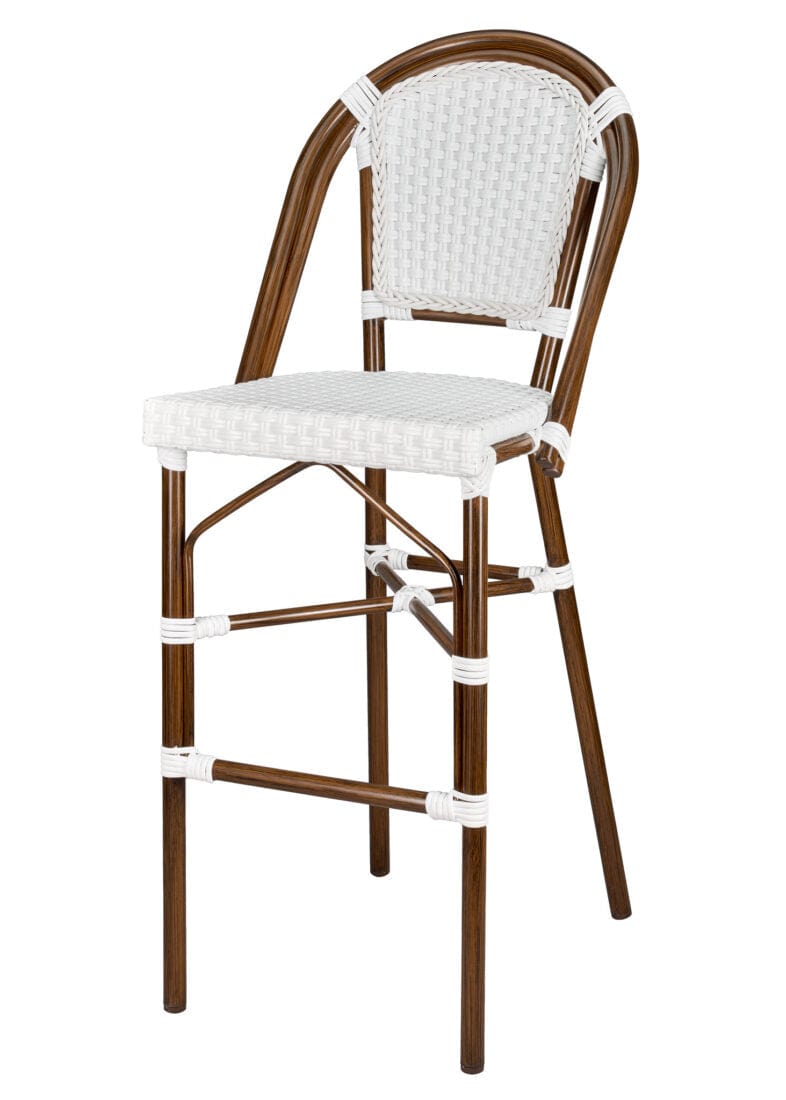 Toulouse White and White French Bistro Barstool 30" Seat Height Hand Woven Wicker BBPWD-AX-T