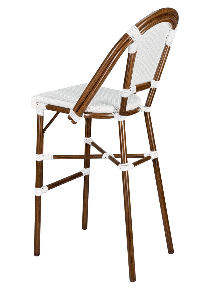 Toulouse White and White French Bistro Barstool 30" Seat Height Hand Woven Wicker BBPWD-AX-T