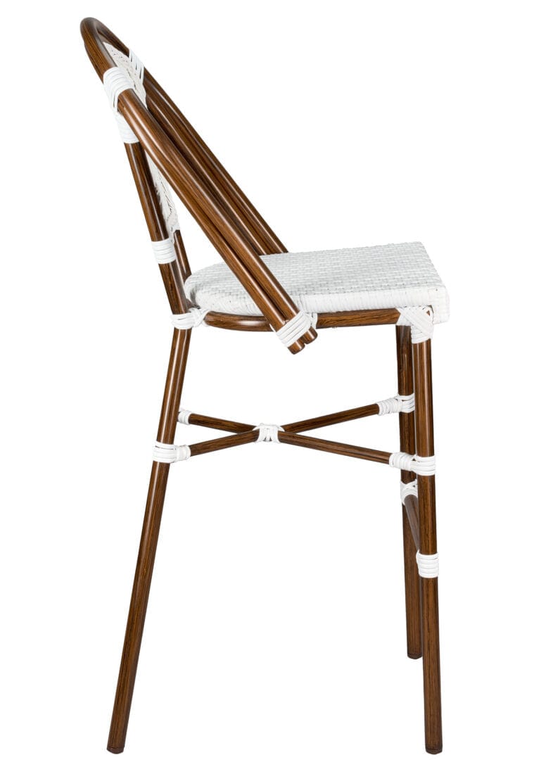 Toulouse White and White French Bistro Barstool 30" Seat Height Hand Woven Wicker BBPWD-AX-T