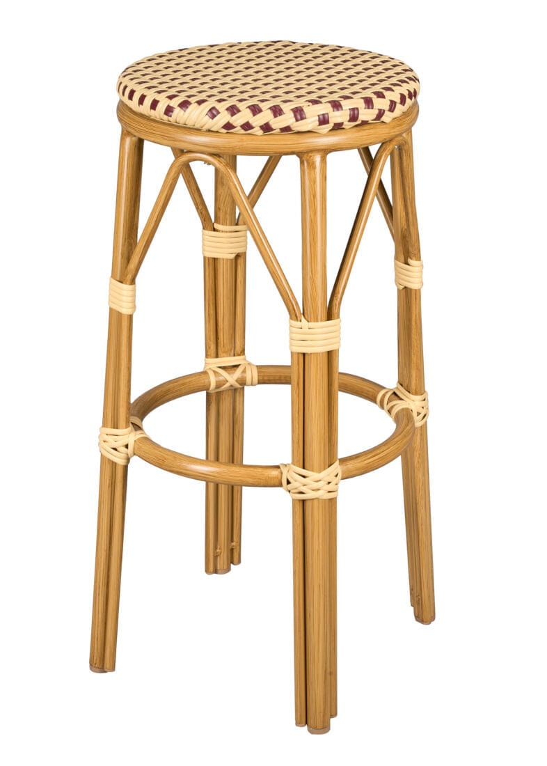 Toulouse Beige and Maroon 30" Full Height No Back Bistro Barstool BFNBPWM-AX-T