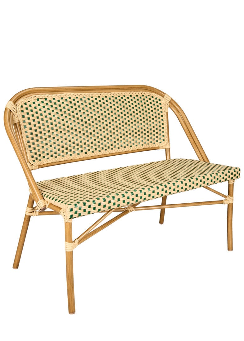 Toulouse Beige on Green Light Frame Bistro Bench Loveseat BNBPBG-AX-T