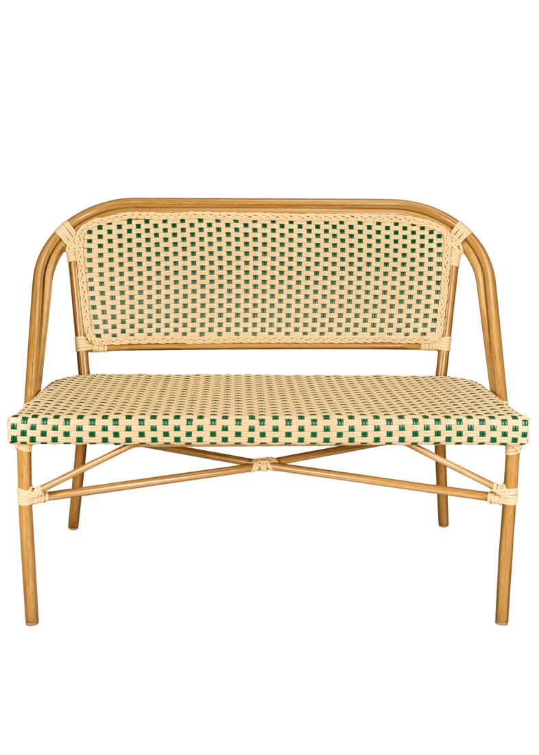 Toulouse Beige on Green Light Frame Bistro Bench Loveseat BNBPBG-AX-T