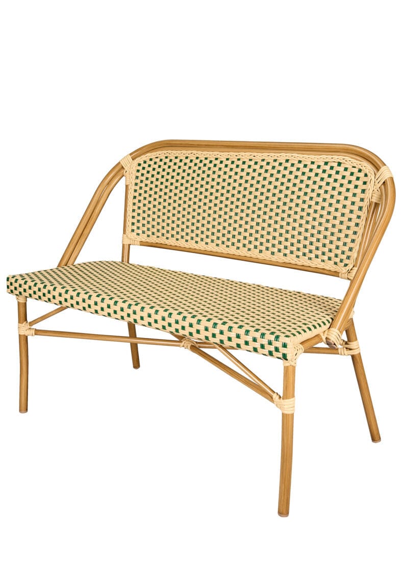 Toulouse Beige on Green Light Frame Bistro Bench Loveseat BNBPBG-AX-T